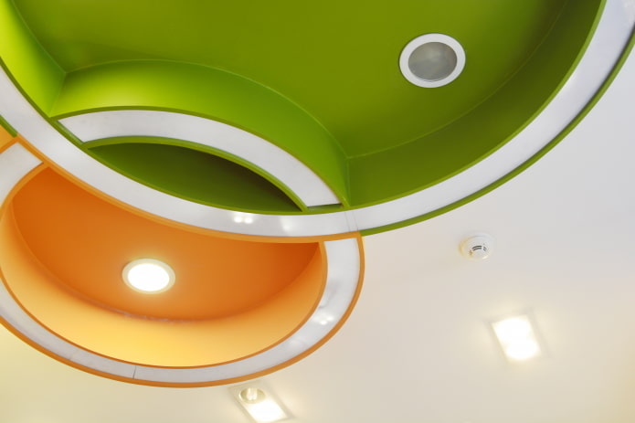 потолок с сочетанием зеленого и оранжевого