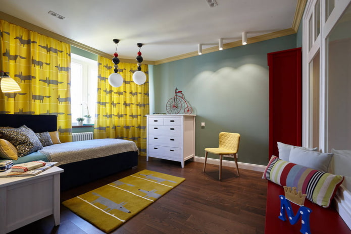 детская комната с желтыми декоративными элементами