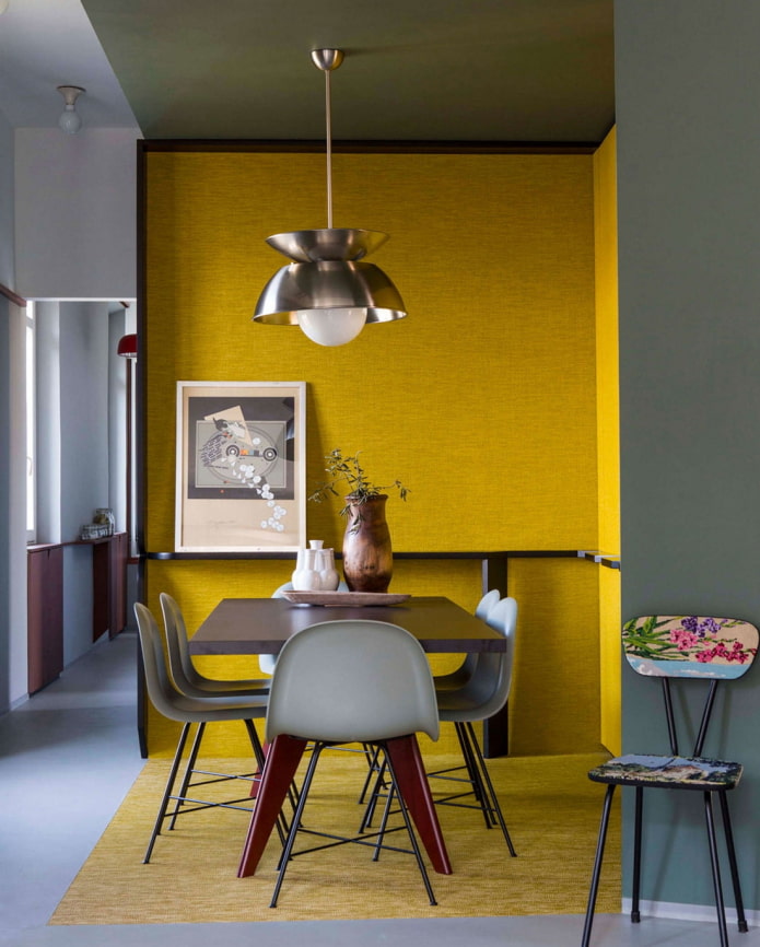 желтая стена в столовой